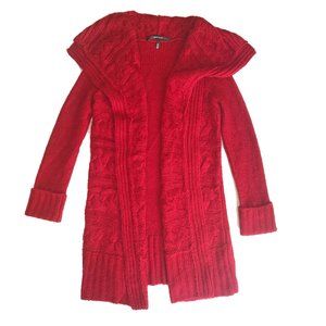 Chunky red cable knit duster cardigan